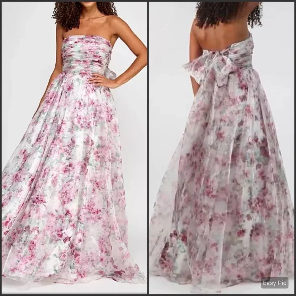 NWT Pleated Floral A Line Gown Size 5 6 Ivory City Studio